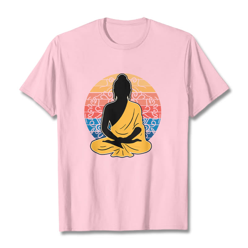 T-shirt décontracté en coton à motif Bouddha méditant coloré avec Buddha Stones de Bouddha - Rose clair - 2XL - image 13