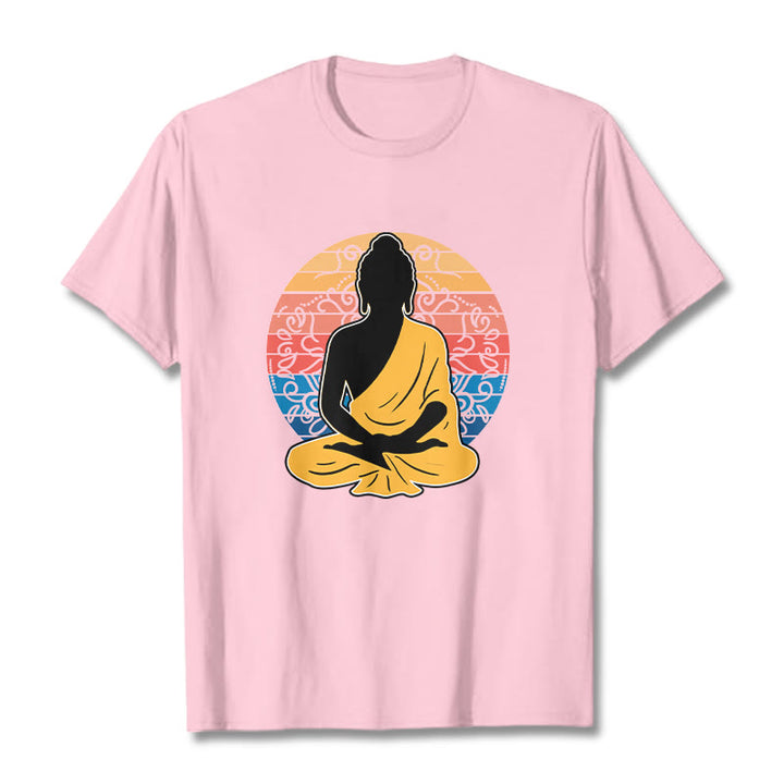 T-shirt décontracté en coton à motif Bouddha méditant coloré avec Buddha Stones de Bouddha - Rose clair - 2XL - image 13
