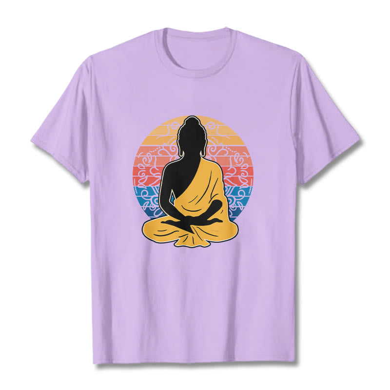 T-shirt décontracté en coton à motif Bouddha méditant coloré avec Buddha Stones de Bouddha - Prune - 2XL - image 17
