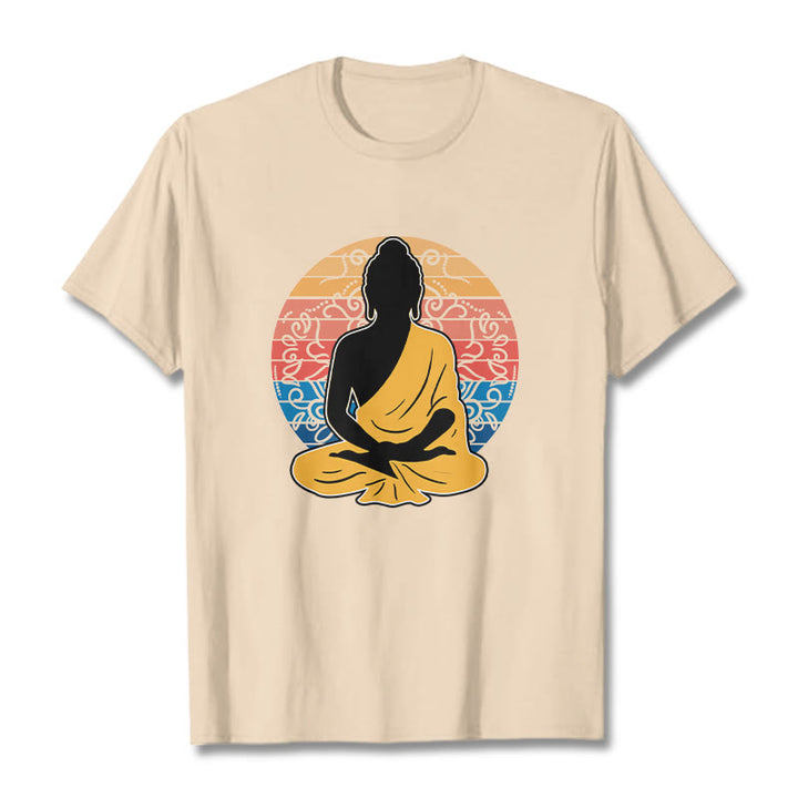 T-shirt décontracté en coton à motif Bouddha méditant coloré avec Buddha Stones de Bouddha - Bisque - 2XL - image 9