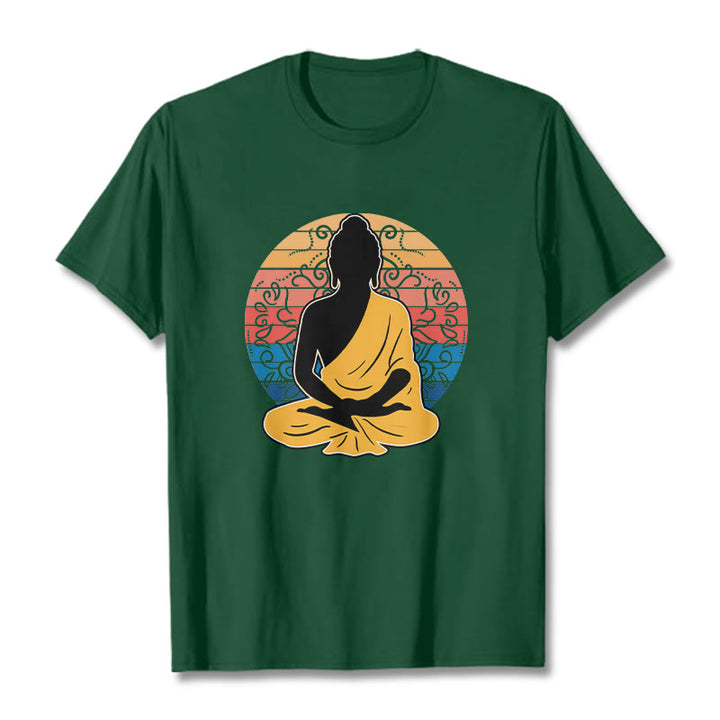 T-shirt décontracté en coton à motif Bouddha méditant coloré avec Buddha Stones de Bouddha - Forêt Verte - 2XL - image 11