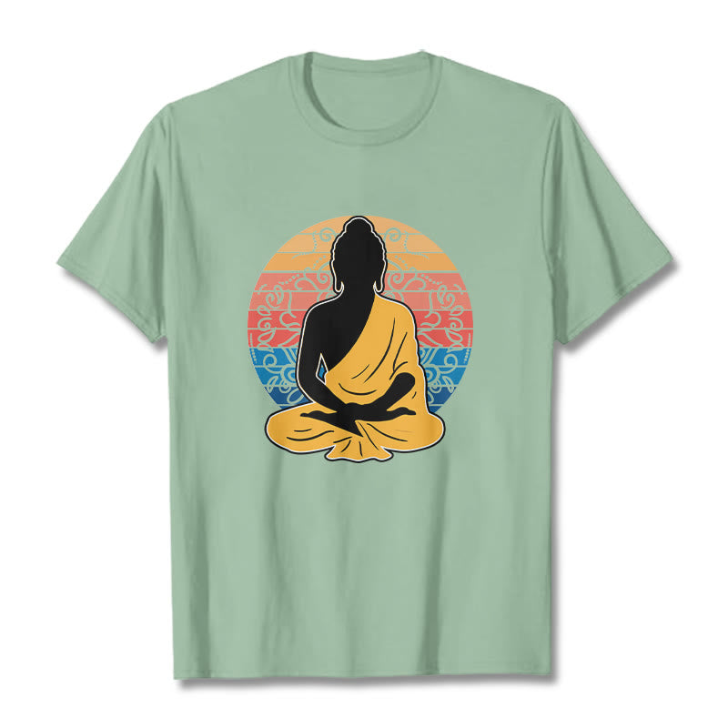 T-shirt décontracté en coton à motif Bouddha méditant coloré avec Buddha Stones de Bouddha - Vert pâle - 2XL - image 15