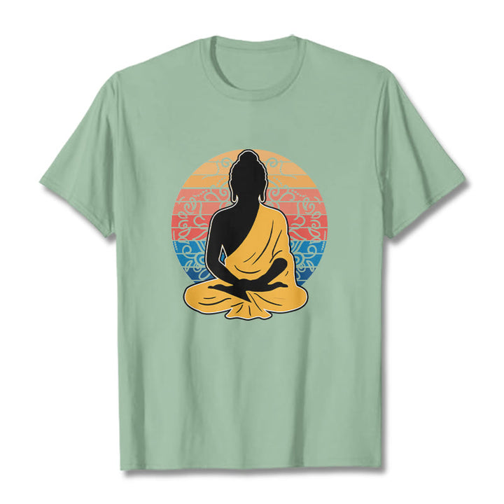 T-shirt décontracté en coton à motif Bouddha méditant coloré avec Buddha Stones de Bouddha - Vert pâle - 2XL - image 15