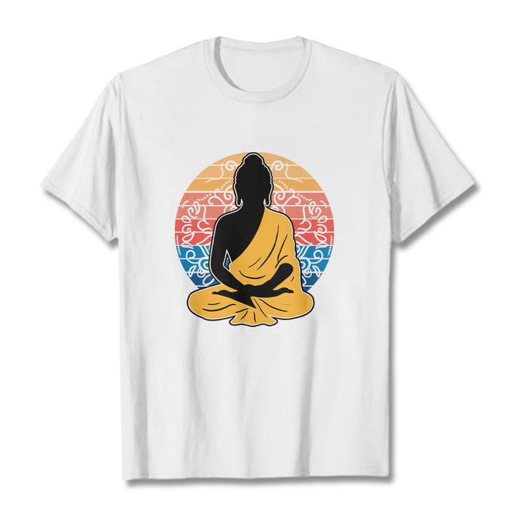 T-shirt décontracté en coton à motif Bouddha méditant coloré avec Buddha Stones de Bouddha - Blanc - 2XL - image 6