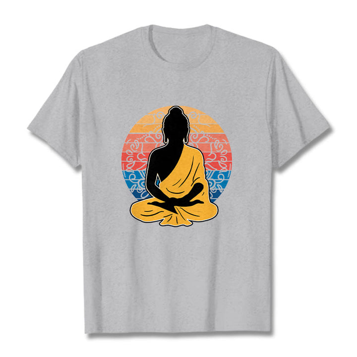 T-shirt décontracté en coton à motif Bouddha méditant coloré avec Buddha Stones de Bouddha - Gris clair - 2XL - image 20