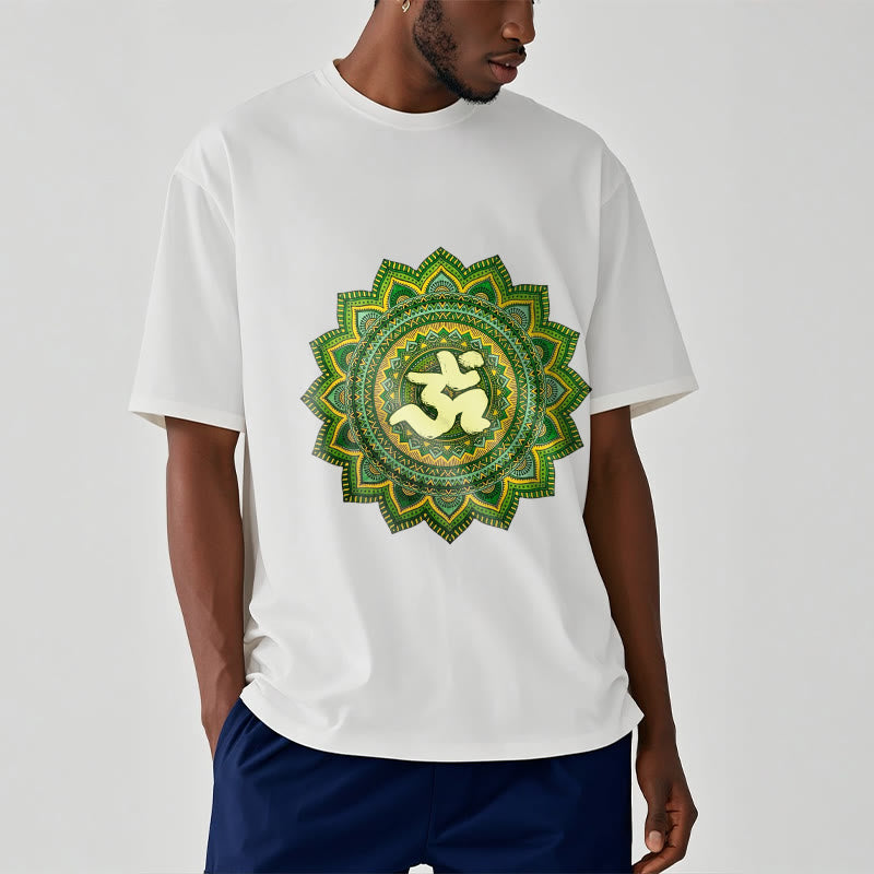 T-shirt décontracté en coton avec motif de symbole Om et mandala vert Buddha Stones - image 2