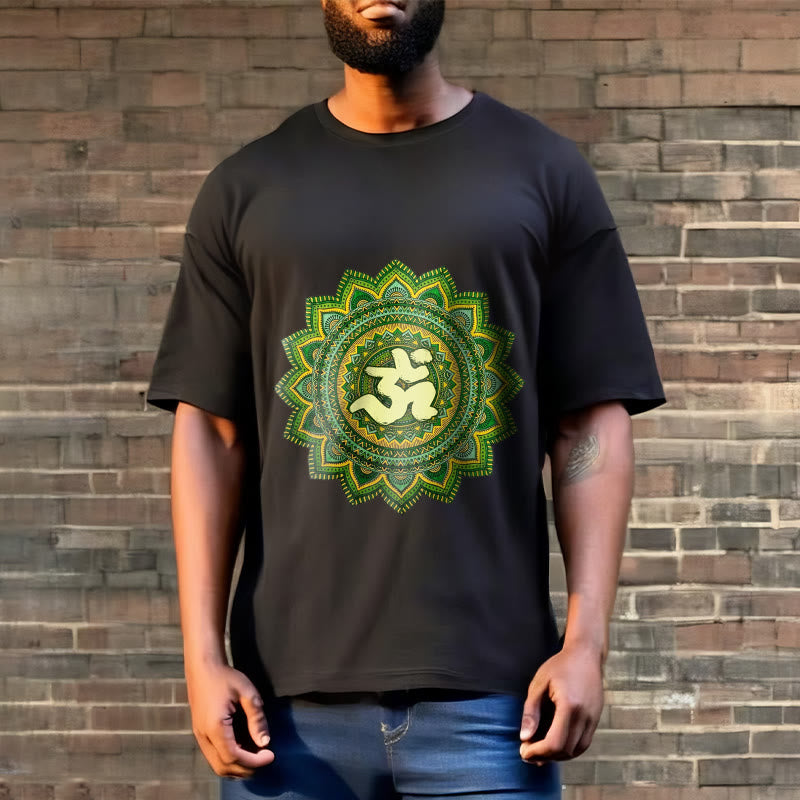 T-shirt décontracté en coton avec motif de symbole Om et mandala vert Buddha Stones - image 8