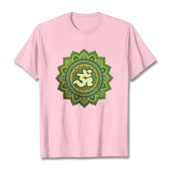 T-shirt décontracté en coton avec motif de symbole Om et mandala vert Buddha Stones - Rose clair - 2XL - image 13