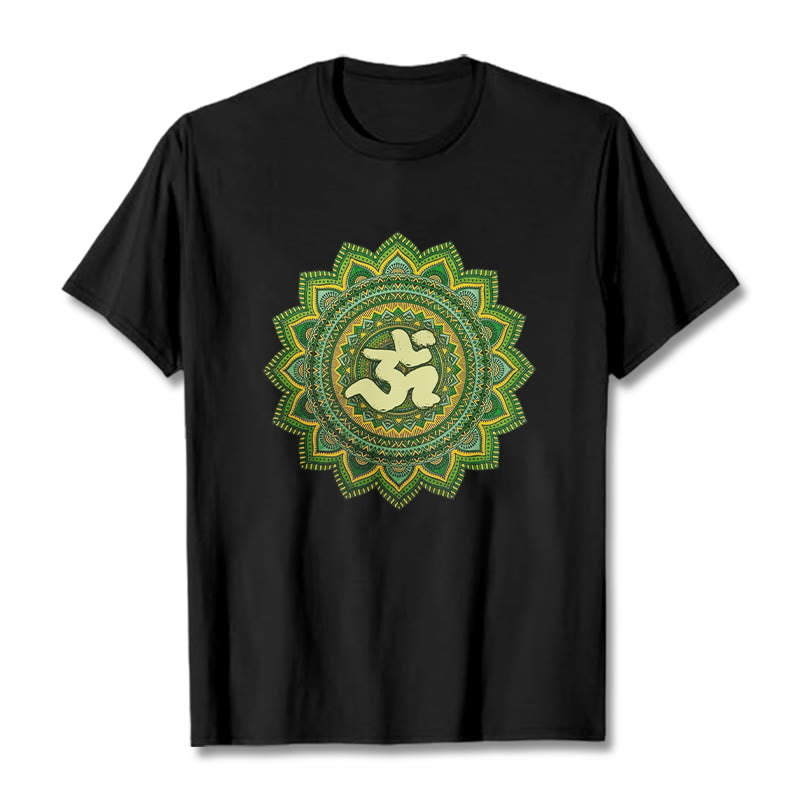 T-shirt décontracté en coton avec motif de symbole Om et mandala vert Buddha Stones - Noir - 2XL - image 5