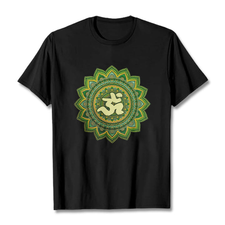 T-shirt décontracté en coton avec motif de symbole Om et mandala vert Buddha Stones - Noir - 2XL - image 5