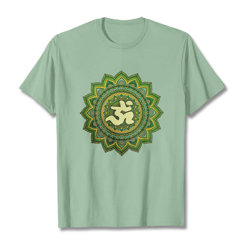 T-shirt décontracté en coton avec motif de symbole Om et mandala vert Buddha Stones - Vert pâle - 2XL - image 15