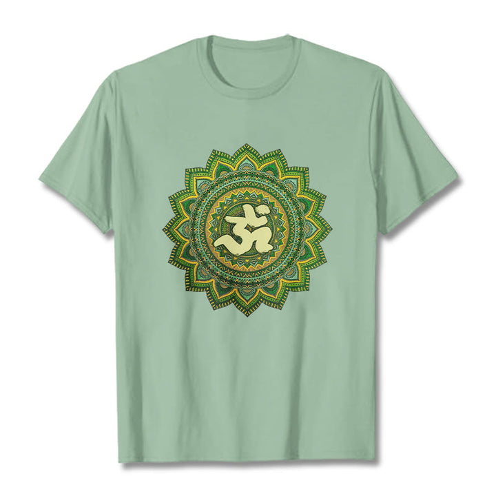 T-shirt décontracté en coton avec motif de symbole Om et mandala vert Buddha Stones - Vert pâle - 2XL - image 15