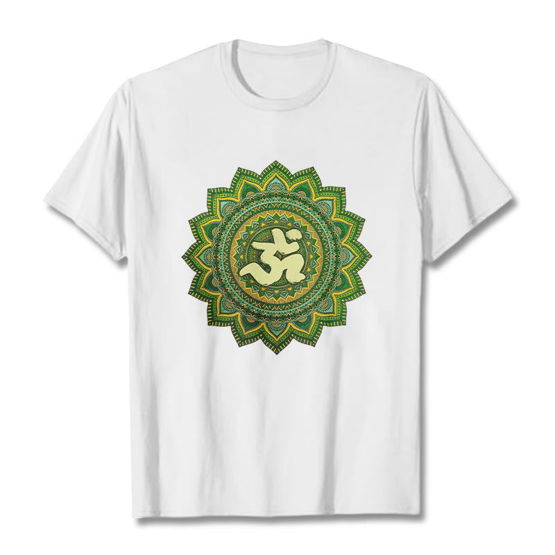 T-shirt décontracté en coton avec motif de symbole Om et mandala vert Buddha Stones - Blanc - 2XL - image 1