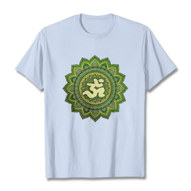 T-shirt décontracté en coton avec motif de symbole Om et mandala vert Buddha Stones - Cyan clair - 2XL - image 19