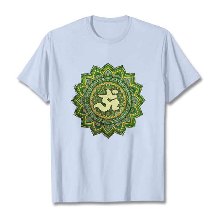 T-shirt décontracté en coton avec motif de symbole Om et mandala vert Buddha Stones - Cyan clair - 2XL - image 19