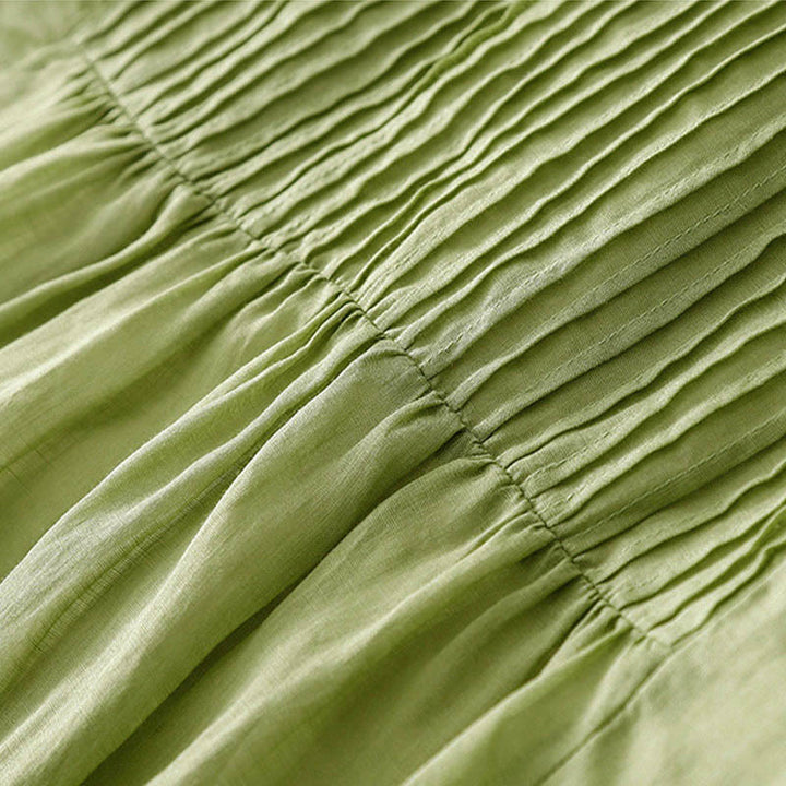 Robe midi unie à manches courtes, col en V et plis accordéon, style décontracté, avec poches , Buddha Stones - image 14
