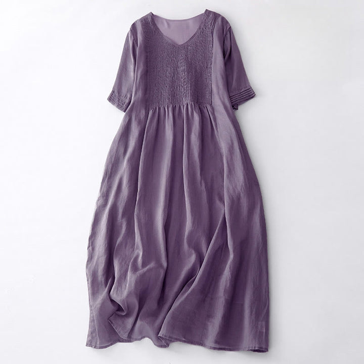 Robe midi décontractée en coton à Buddha Stones accordéon et col en V, manches courtes et poches - Prune - US14，UK/AU18，EU46 (2XL) - image 2