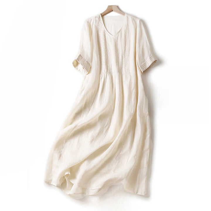 Robe midi décontractée en coton à Buddha Stones accordéon et col en V, manches courtes et poches - Vieille Dentelle - US14，UK/AU18，EU46 (2XL) - image 30
