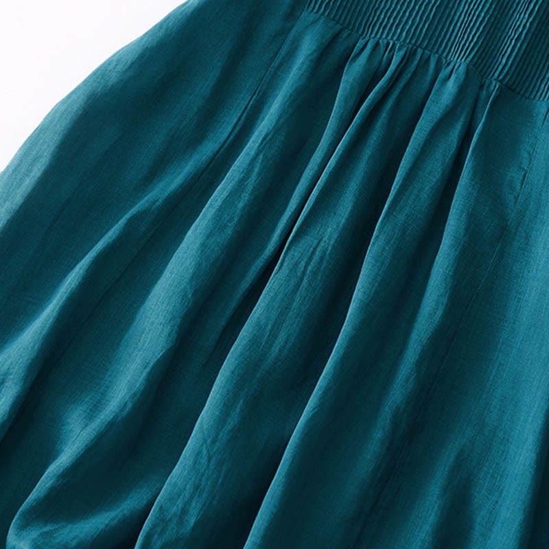 Robe midi unie à manches courtes, col en V et plis accordéon, style décontracté, avec poches , Buddha Stones - image 38