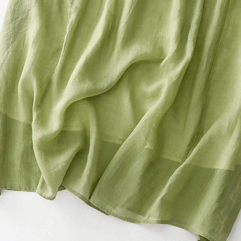 Robe midi décontractée en coton à Buddha Stones accordéon et col en V, manches courtes et poches - image 18