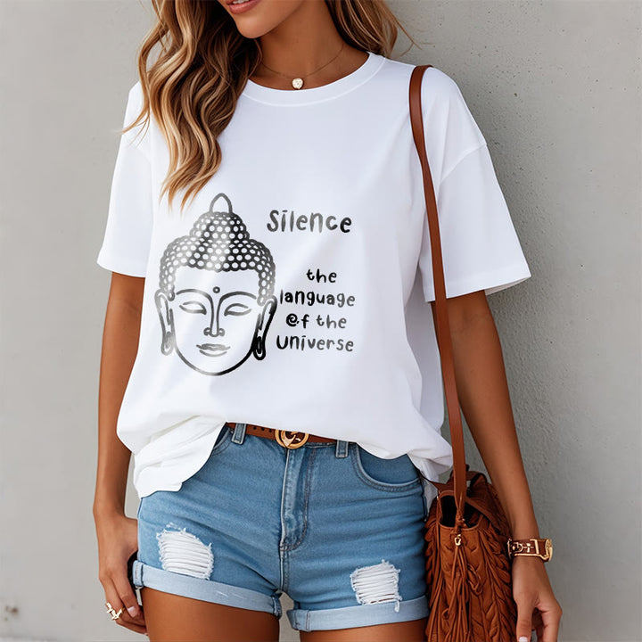 T-shirt décontracté en coton avec motif tête de Bouddha méditant et Buddha Stones - image 8