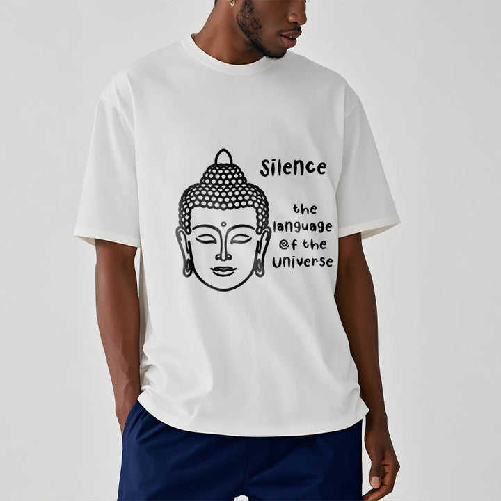 T-shirt décontracté en coton avec motif tête de Bouddha méditant et Buddha Stones - image 7