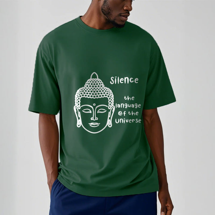 T-shirt décontracté en coton avec motif tête de Bouddha méditant et Buddha Stones - image 12