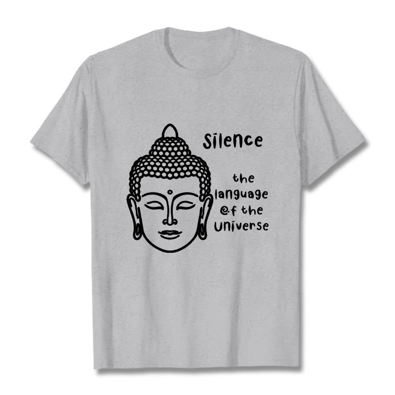 T-shirt décontracté en coton avec motif tête de Bouddha méditant et Buddha Stones - Gris clair - 2XL - image 20