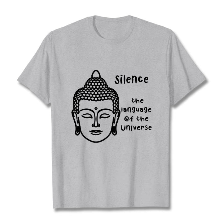 T-shirt décontracté en coton avec motif tête de Bouddha méditant et Buddha Stones - Gris clair - 2XL - image 20