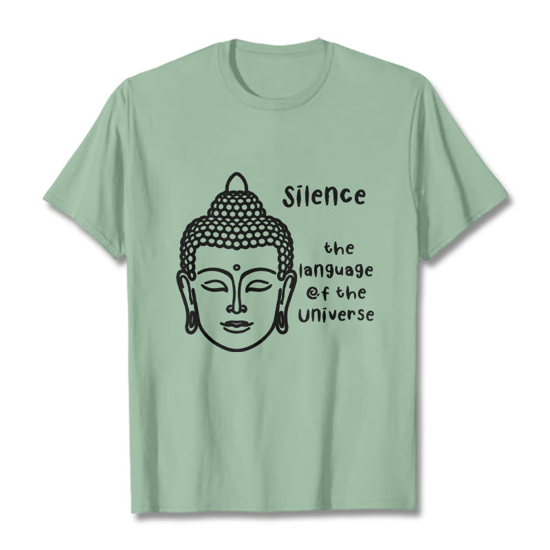 T-shirt décontracté en coton avec motif tête de Bouddha méditant et Buddha Stones - Vert pâle - 2XL - image 15