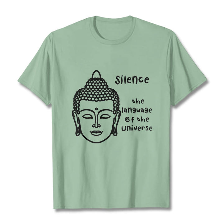 T-shirt décontracté en coton avec motif tête de Bouddha méditant et Buddha Stones - Vert pâle - 2XL - image 15