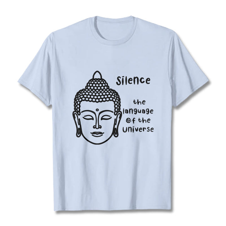 T-shirt décontracté en coton avec motif tête de Bouddha méditant et Buddha Stones - Cyan clair - 2XL - image 19