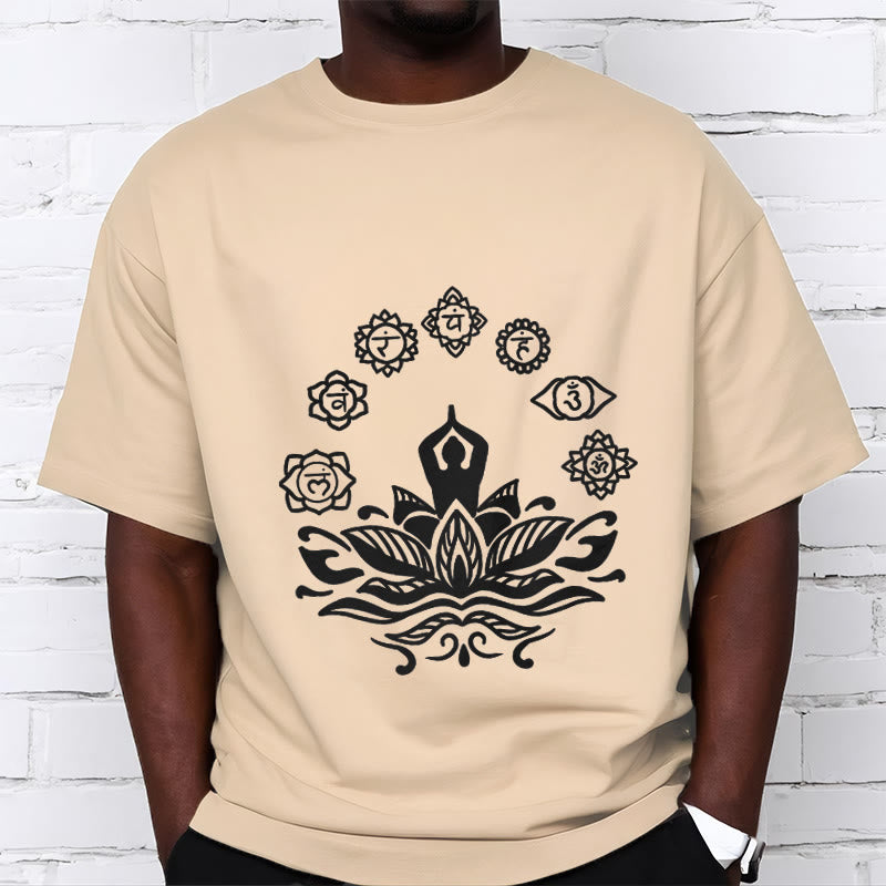 T-shirt décontracté en coton avec motif Buddha Stones et fleurs de lotus, méditation et sept chakras - image 12