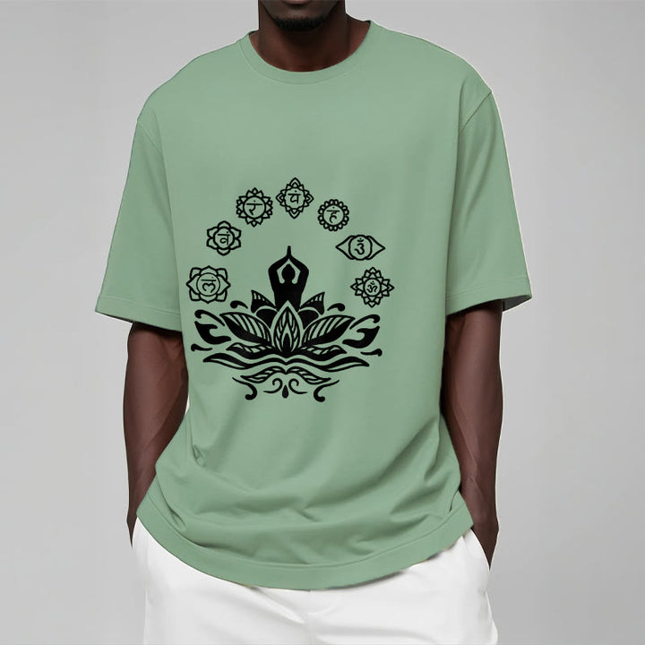T-shirt décontracté en coton avec motif Buddha Stones et fleurs de lotus, méditation et sept chakras - image 16