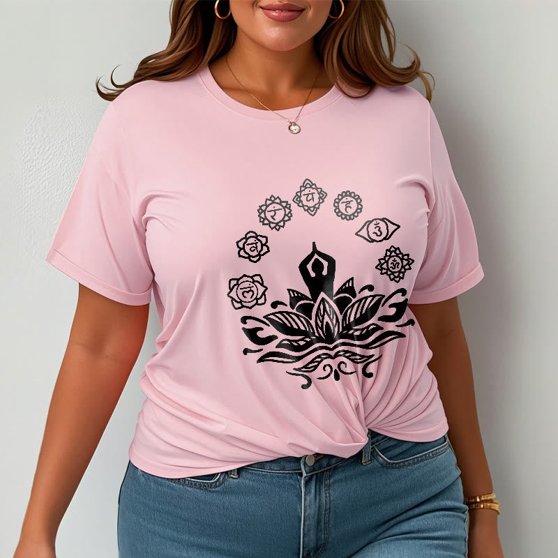 T-shirt décontracté en coton avec motif Buddha Stones et fleurs de lotus, méditation et sept chakras - image 14