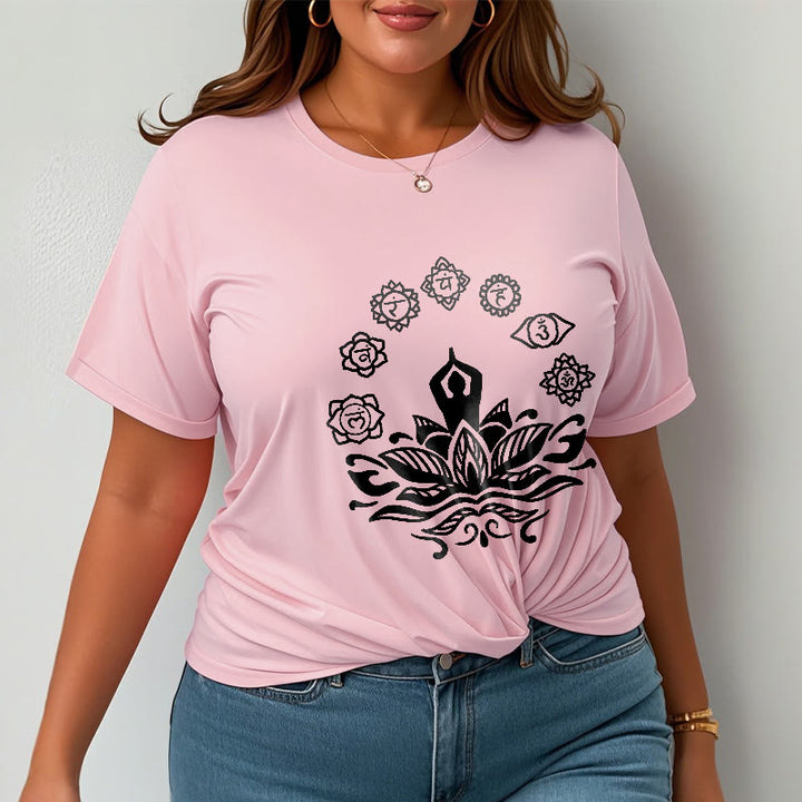 T-shirt décontracté en coton avec motif Buddha Stones et fleurs de lotus, méditation et sept chakras - image 14