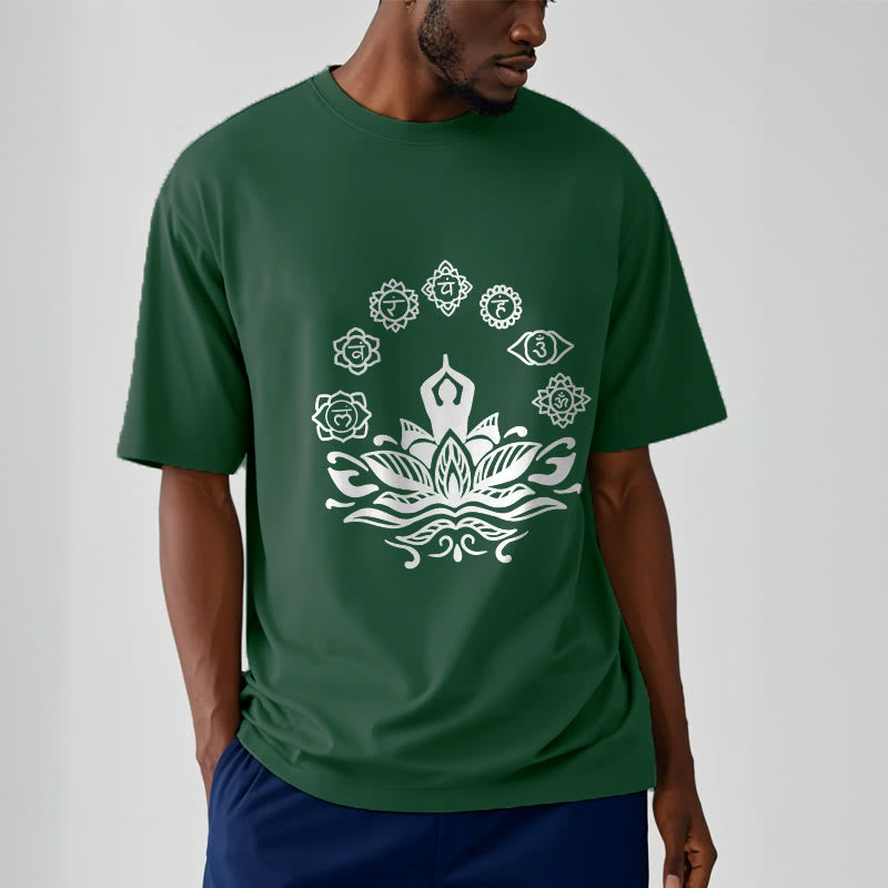 T-shirt décontracté en coton avec motif Buddha Stones et fleurs de lotus, méditation et sept chakras - image 2