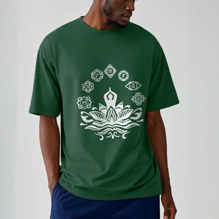 T-shirt décontracté en coton avec motif Buddha Stones et fleurs de lotus, méditation et sept chakras - image 2