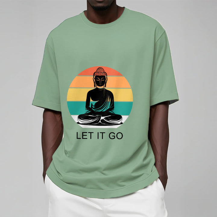 T-shirt décontracté en coton à Buddha Stones colorées avec motif Bouddha méditant - image 16