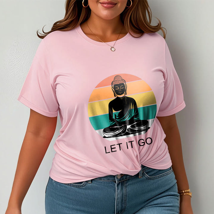 T-shirt décontracté en coton à Buddha Stones colorées avec motif Bouddha méditant - image 14