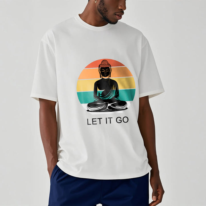 T-shirt décontracté en coton à Buddha Stones colorées avec motif Bouddha méditant - image 9