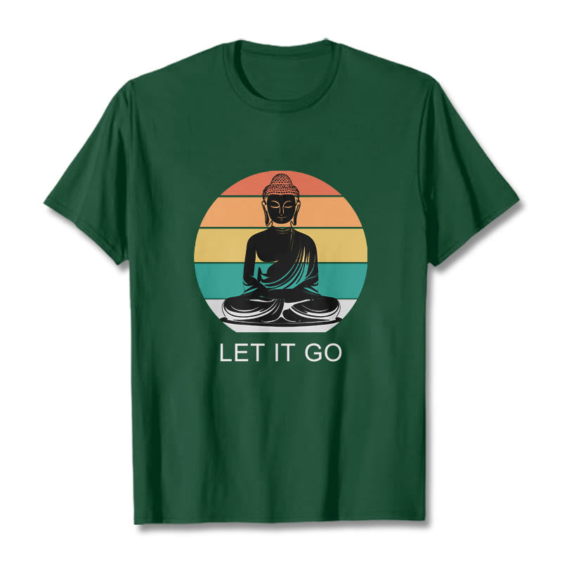 T-shirt décontracté en coton à Buddha Stones colorées avec motif Bouddha méditant - Forêt Verte - 2XL - image 1