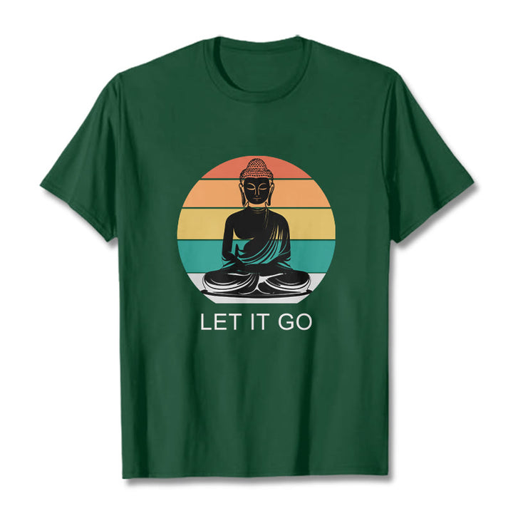 T-shirt décontracté en coton à Buddha Stones colorées avec motif Bouddha méditant - Forêt Verte - 2XL - image 1