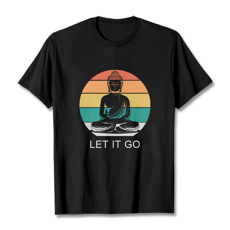 T-shirt décontracté en coton à Buddha Stones colorées avec motif Bouddha méditant - Noir - 2XL - image 4