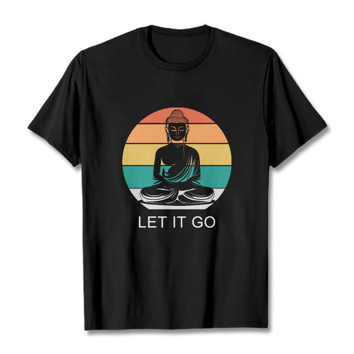T-shirt décontracté en coton à Buddha Stones colorées avec motif Bouddha méditant - Noir - 2XL - image 4