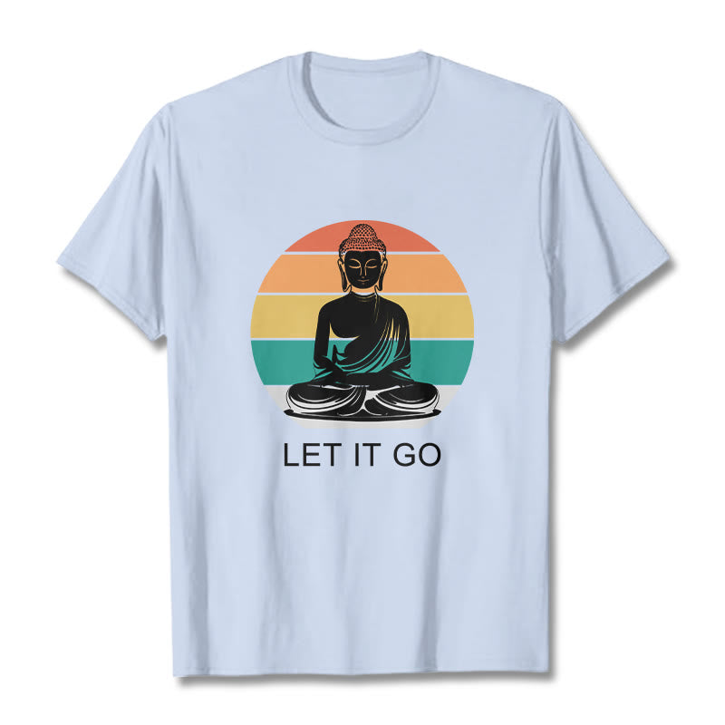 T-shirt décontracté en coton à Buddha Stones colorées avec motif Bouddha méditant - Cyan clair - 2XL - image 19