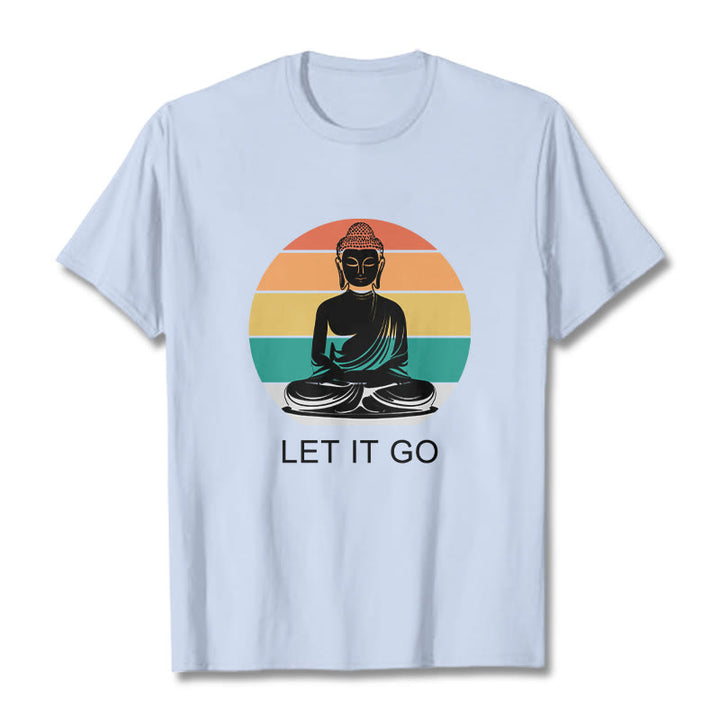 T-shirt décontracté en coton à Buddha Stones colorées avec motif Bouddha méditant - Cyan clair - 2XL - image 19