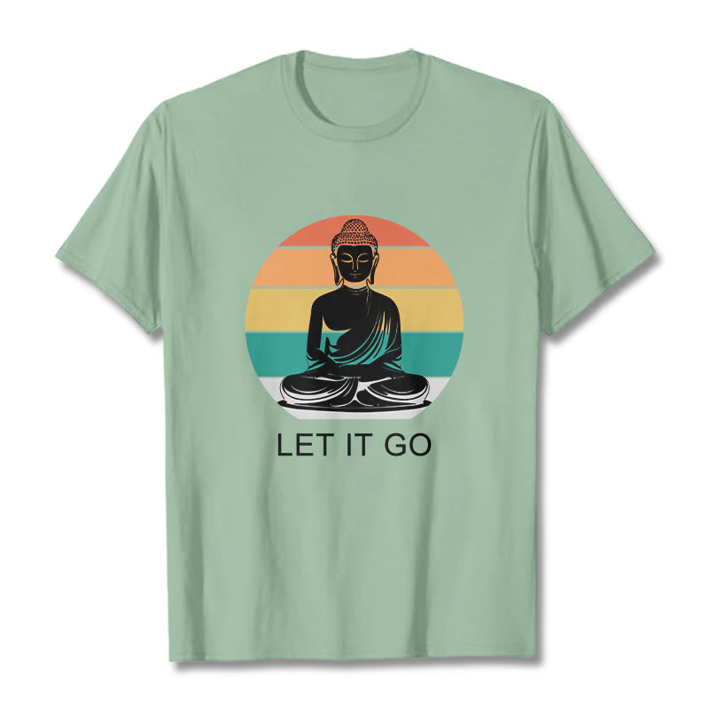 T-shirt décontracté en coton à Buddha Stones colorées avec motif Bouddha méditant - Vert pâle - 2XL - image 15