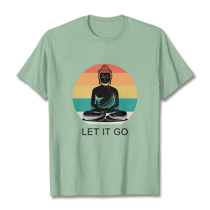 T-shirt décontracté en coton à Buddha Stones colorées avec motif Bouddha méditant - Vert pâle - 2XL - image 15