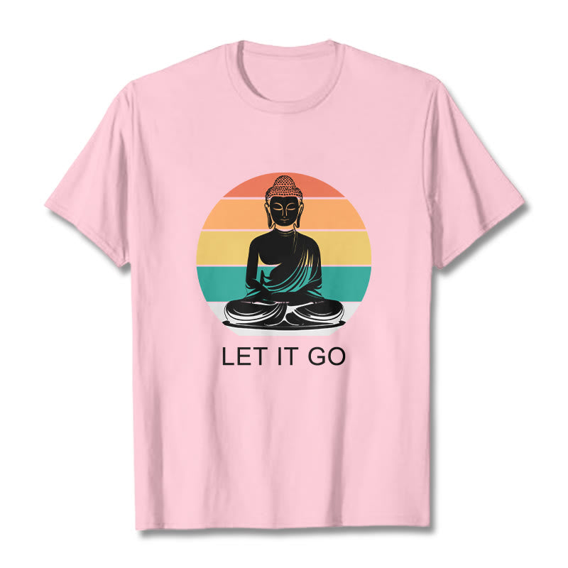T-shirt décontracté en coton à Buddha Stones colorées avec motif Bouddha méditant - Rose clair - 2XL - image 13
